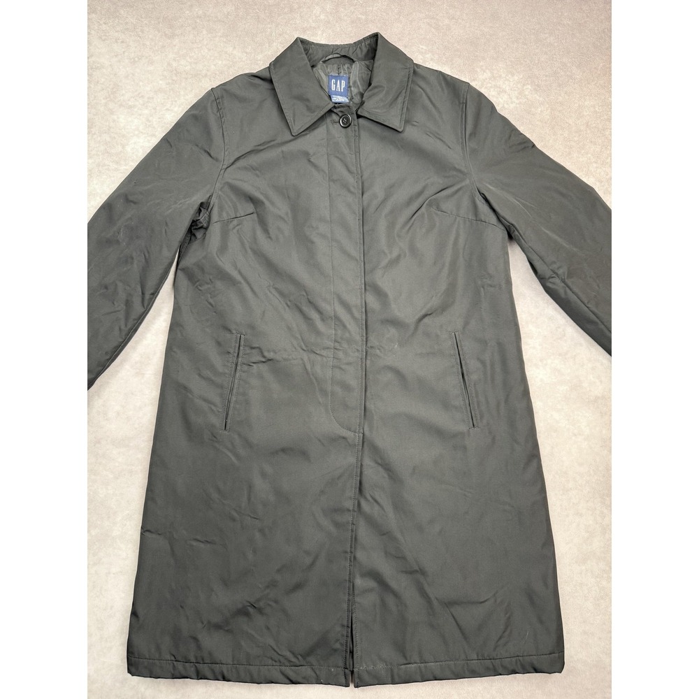 VTG GAP Coat Women Medium Black Long Insulated Button‎ Polyester Lined Jacket